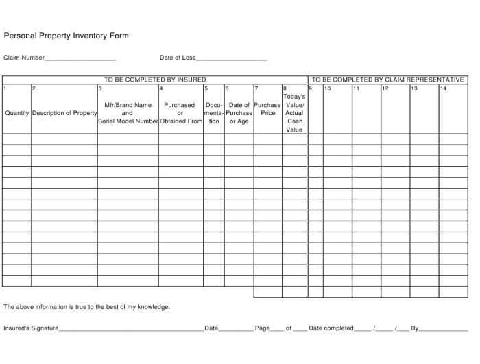 Personal property inventory checklist