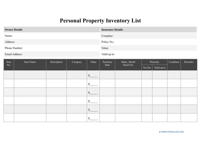 Personal property inventory checklist